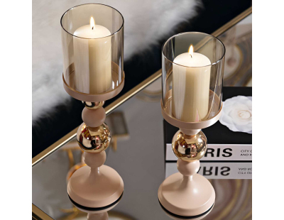 Bougeoir en métal Glazed (Lot de 2) (Rose et doré)