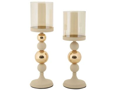 Bougeoir en métal Glazed (Lot de 2) (Crème et doré)