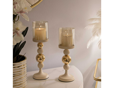 Bougeoir en métal Glazed (Lot de 2) (Crème et doré)
