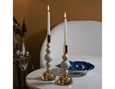 Bougeoir en métal Holder (Lot de 2) (Crème et doré)