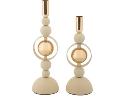 Bougeoir en métal Saturne (Lot de 2) (Crème et doré)
