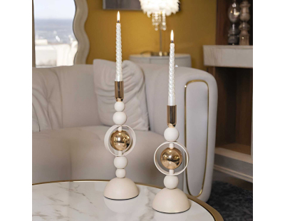 Bougeoir en métal Saturne (Lot de 2) (Crème et doré)