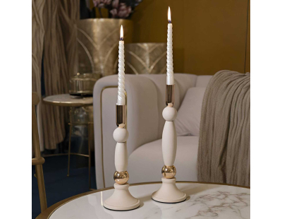Bougeoir en métal Strek (Lot de 2) (Crème et doré)