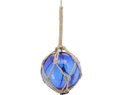 Boule en verre avec corde 12.5 cm (Bleu azur)