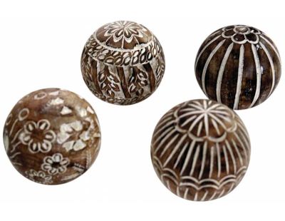 Boules en manguier motifs assortis (Lot de 4) (12 cm)