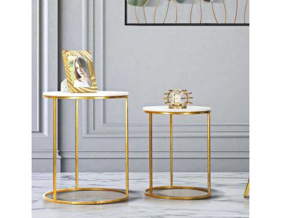 Bout de canapé en métal plateau imitation marbre Couple (Lot de 2)