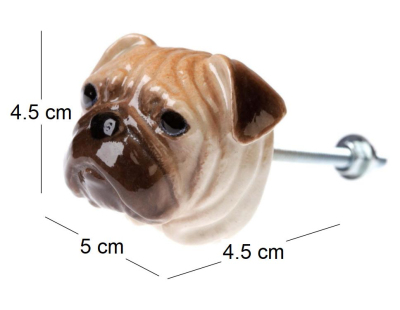 Bouton de porte animal en porcelaine (Tête de bouledogue)