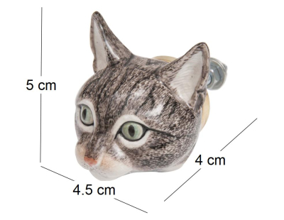 Bouton de porte animal en porcelaine (Tête de chat tigré)