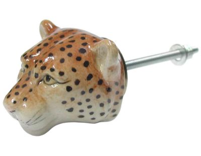Bouton de porte animal en porcelaine (Tête de léopard)