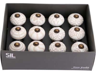 Boutons de meuble en grès blanc (Lot de 12)