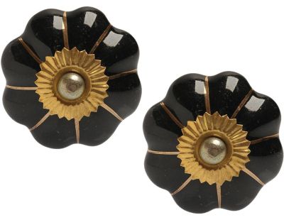 Boutons de porte classique pour meubles fleur (Lot de 2) (Noir)