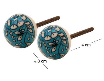 Boutons ronds en céramique fleurs bleues et blanches (Lot de 2)
