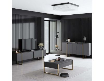 Buffet en aggloméré pieds en métal Luxe (Anthracite et doré)