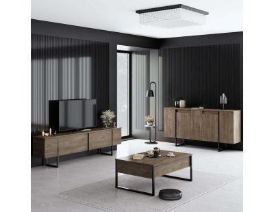 Buffet en aggloméré pieds en métal Luxe (Noyer et noir)