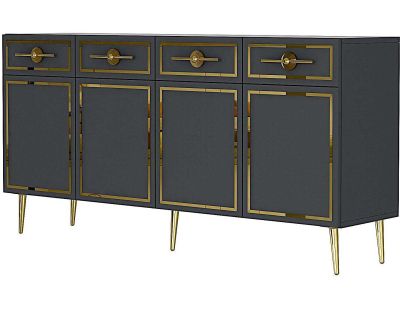 Buffet en aggloméré 4 portes Belly (Anthracite, Doré)