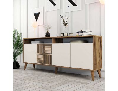 Buffet en aggloméré 4 portes Milan (Noyer et crème)