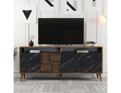 Buffet en aggloméré 4 portes Milan (Noyer et imitation marbre noir)