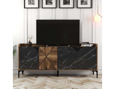 Buffet en aggloméré 4 portes Venedik (Noyer + marbre noir)