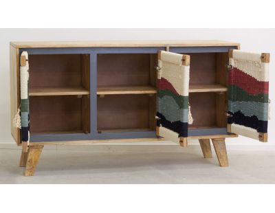 Buffet artisanal en manguier et coton tissé SUNSET (3 portes)