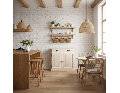 Buffet en bois brut 2 portes 2 tiroirs