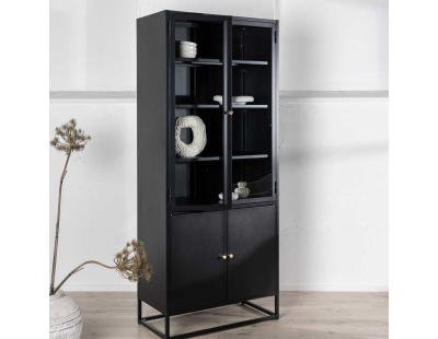 Buffet en métal 2 portes vitrées et 2 portes en métal Bakal (Noir)