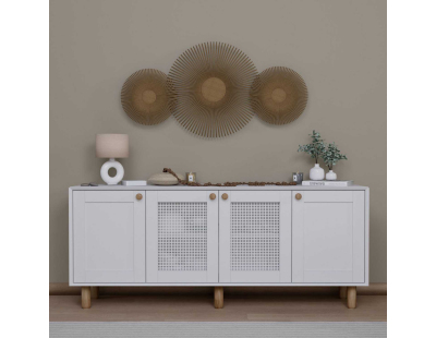 Buffet 4 portes en aggloméré Bohemian (Blanc avec cannage blanc (2 portes))