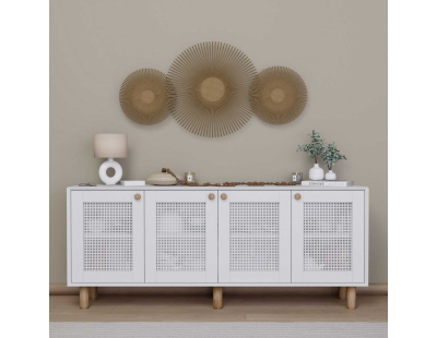 Buffet 4 portes en aggloméré Bohemian (Blanc avec cannage blanc (4 portes))