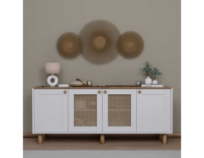 Buffet 4 portes en aggloméré Bohemian (Blanc avec cannage (2 portes))