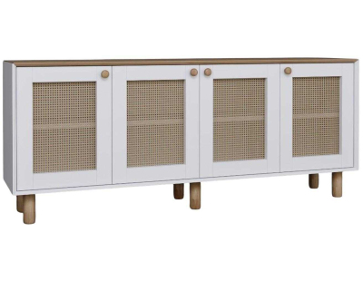 Buffet 4 portes en aggloméré Bohemian (Blanc avec cannage (4 portes))