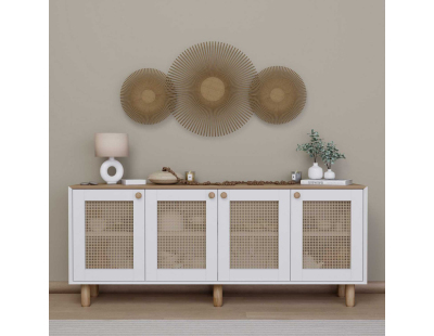 Buffet 4 portes en aggloméré Bohemian (Blanc avec cannage (4 portes))