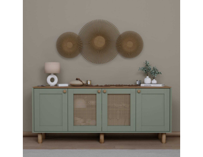 Buffet 4 portes en aggloméré Bohemian (Vert avec cannage (2 portes))