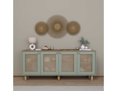 Buffet 4 portes en aggloméré Bohemian (Vert avec cannage (4 portes))