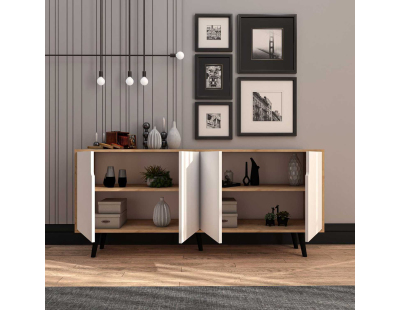 Buffet 4 portes en aggloméré Latina Modern (Blanc et chêne)