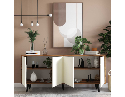 Buffet 4 portes en aggloméré Latina Modern (Blanc et noyer)