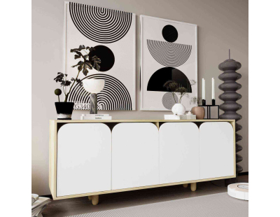 Buffet 4 portes en aggloméré Lazio Bohem (Blanc et chêne)