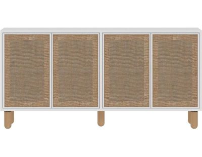 Buffet 4 portes en aggloméré Leıla (Blanc avec jute)