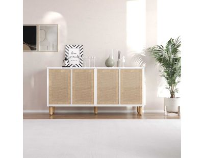 Buffet 4 portes en aggloméré Leıla (Blanc avec jute)