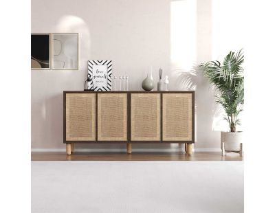 Buffet 4 portes en aggloméré Leıla (Noyer avec jute)