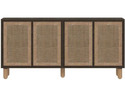 Buffet 4 portes en aggloméré Leıla (Noyer avec jute)