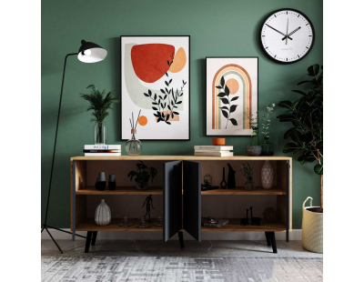 Buffet 4 portes en aggloméré Mirza Modern (Anthracite et chêne)