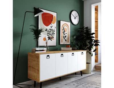 Buffet 4 portes en aggloméré Mirza Modern (Blanc et chêne)