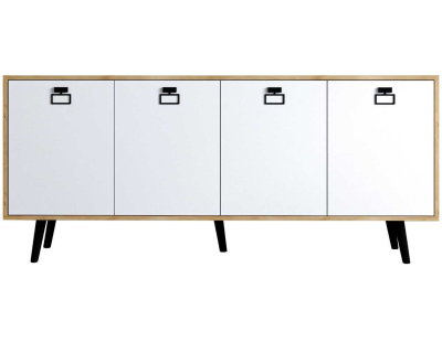 Buffet 4 portes en aggloméré Mirza Modern (Blanc et chêne)
