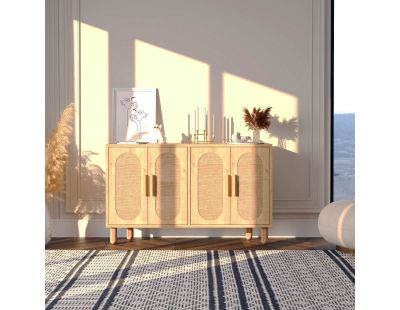 Buffet 4 portes en aggloméré Vera (Chêne avec jute)