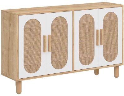 Buffet 4 portes en aggloméré Vera (Blanc, chêne avec jute)