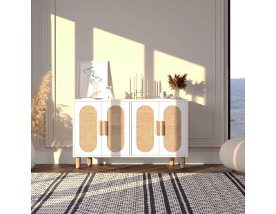 Buffet 4 portes en aggloméré Vera (Blanc avec jute)