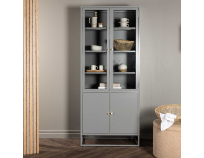Buffet vitrine en acier 80 x 41 x 190 cm Bakal (Gris clair)