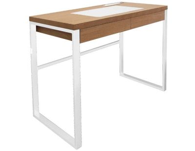 Bureau industriel en bois et métal avec tiroir (Bois et blanc)