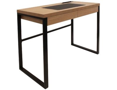 Bureau industriel en bois et métal avec tiroir (Bois et noir)