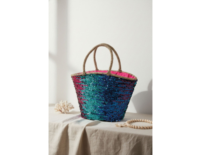 Cabas à paillettes en jonc