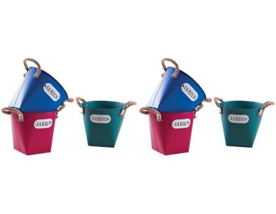 Cache pot en métal coloré 19 cm Jardin (Lot de 6)
